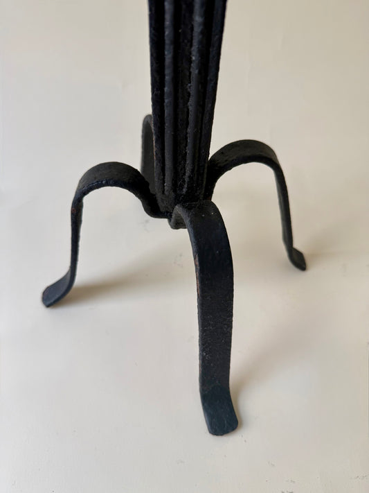 Vintage Spanish Brutalist Style Black Wrought Iron Candlelabras