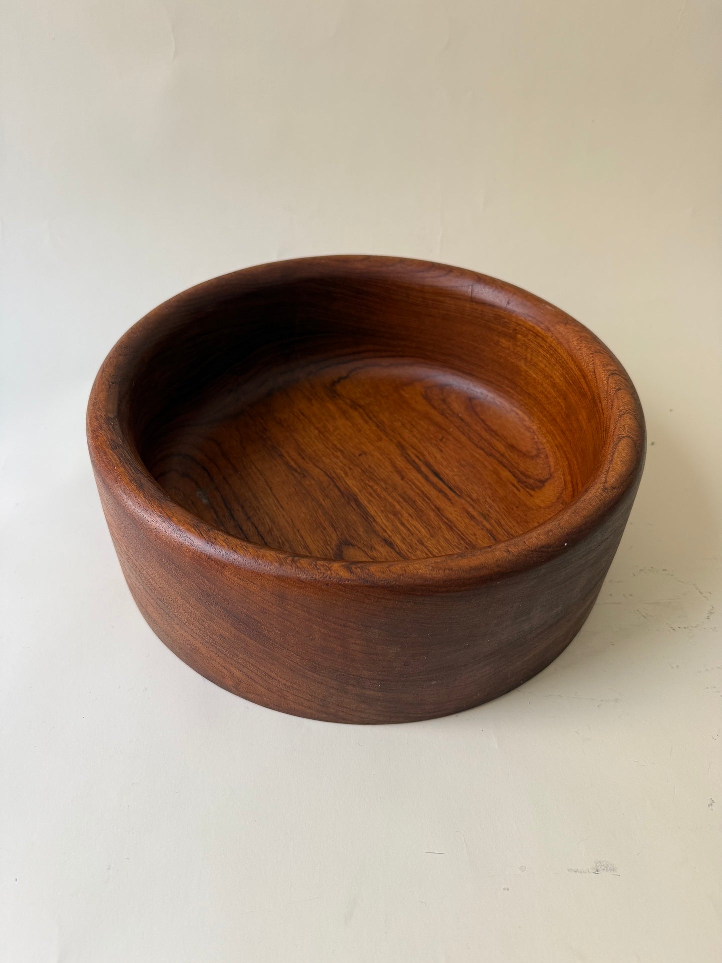 Large Vintage Teak Wood Serving Bowl with Rounded Edges