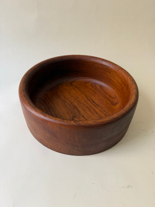 Large Vintage Teak Wood Serving Bowl with Rounded Edges