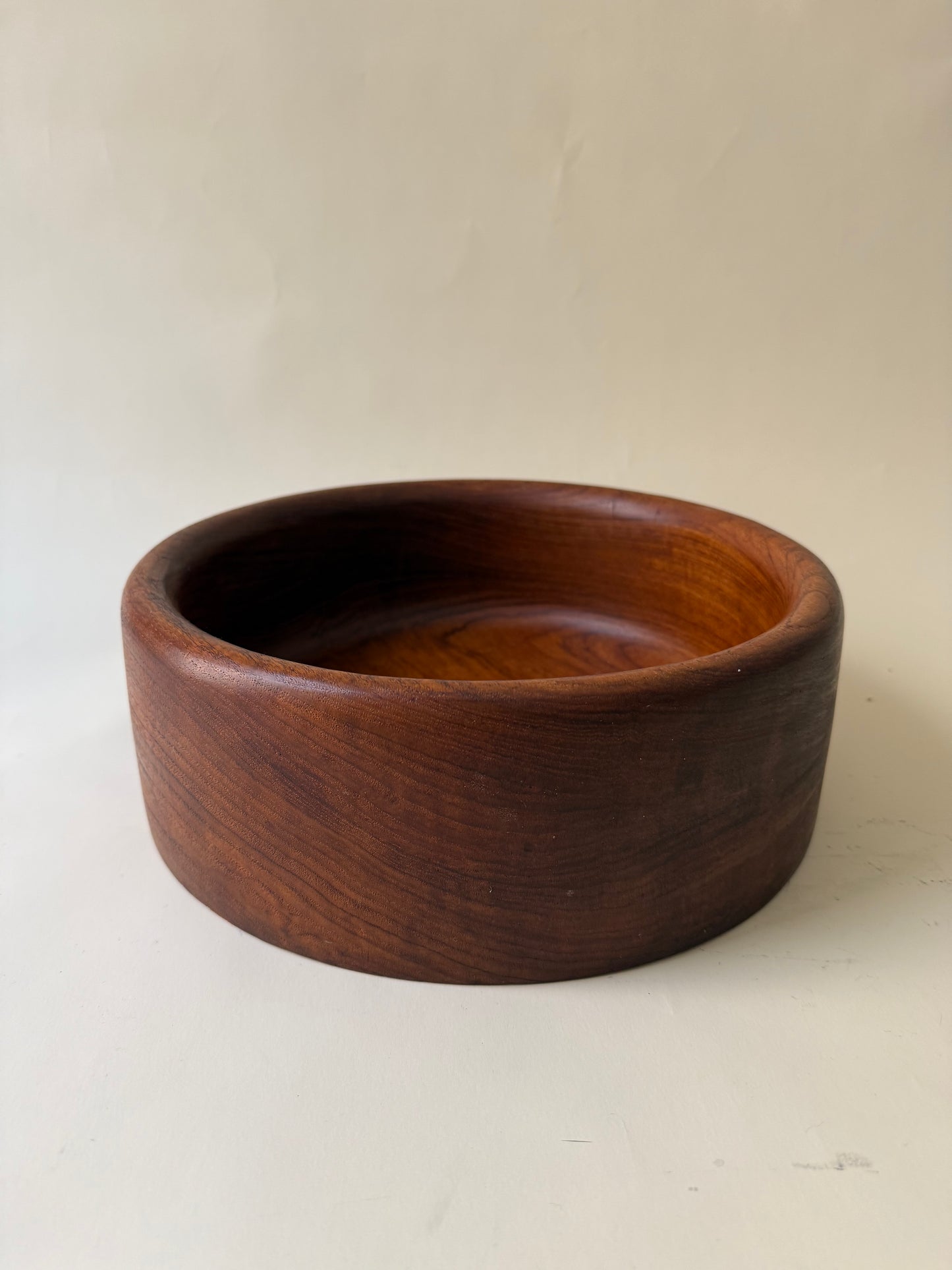 Large Vintage Teak Wood Serving Bowl with Rounded Edges