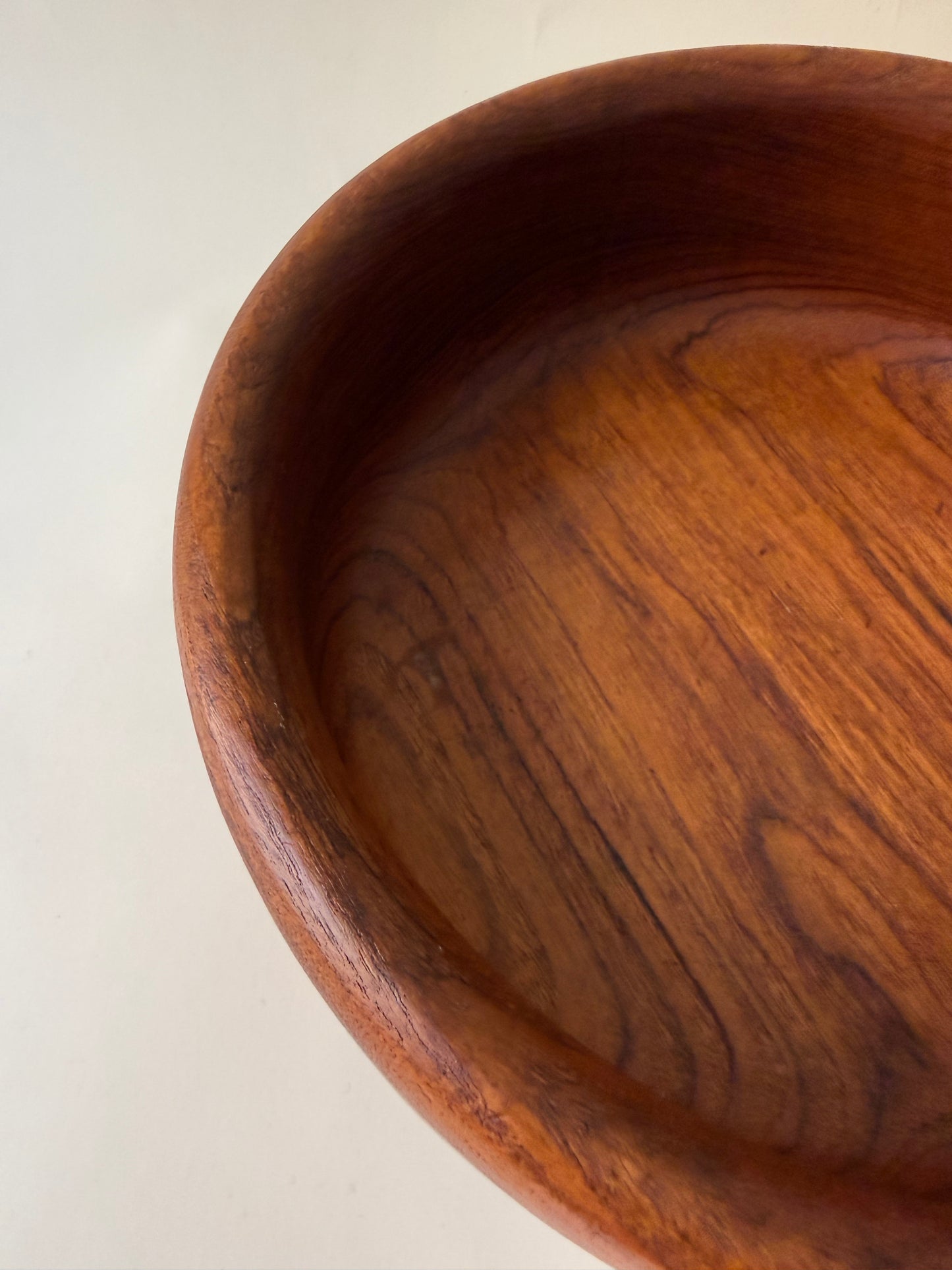 Large Vintage Teak Wood Serving Bowl with Rounded Edges