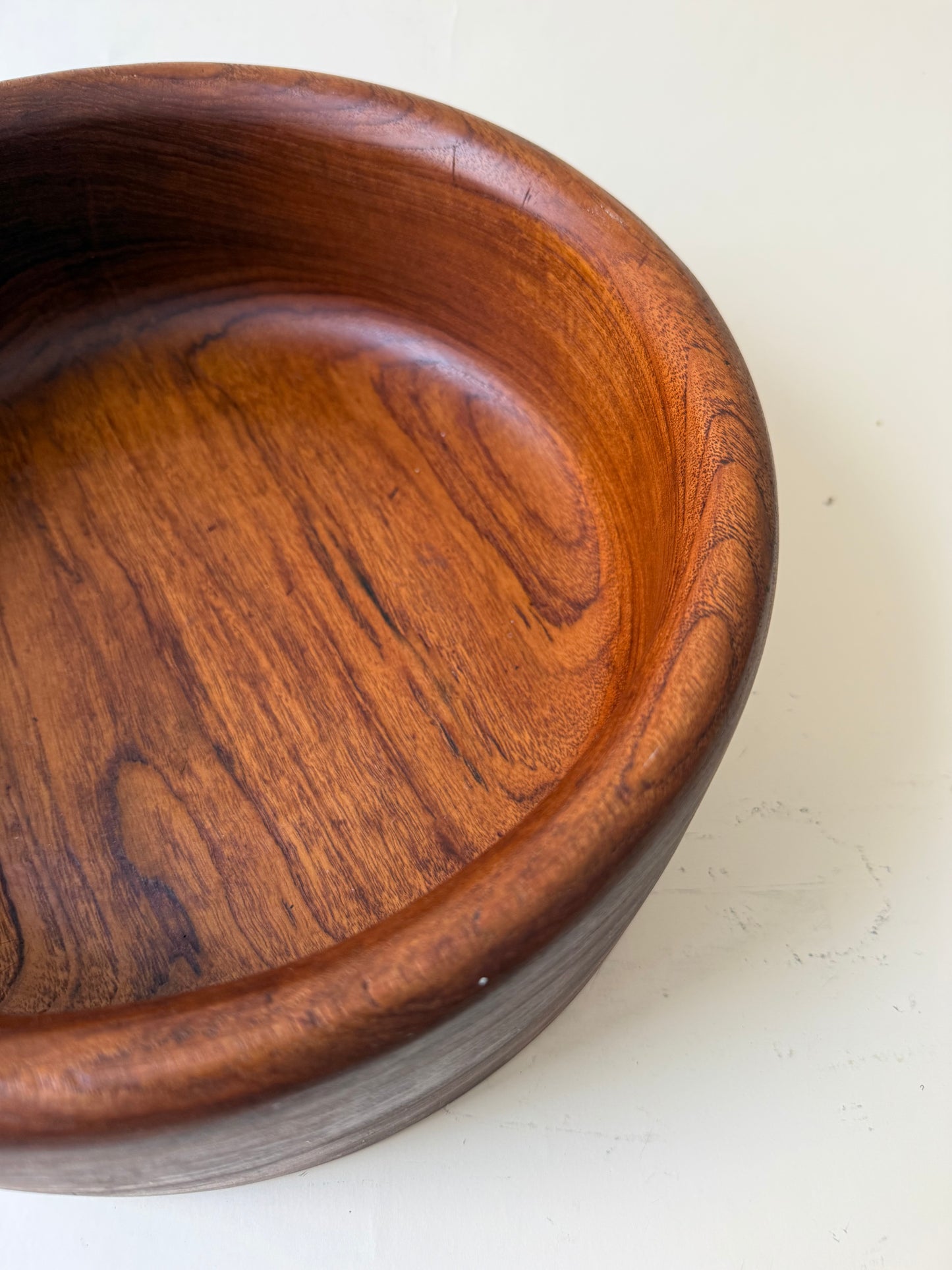Large Vintage Teak Wood Serving Bowl with Rounded Edges