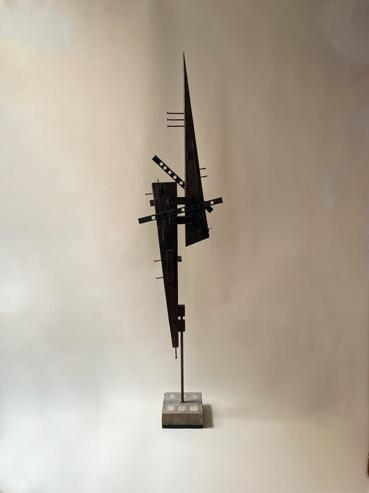 vintage brutalist wood and nail handmade floor sculpture