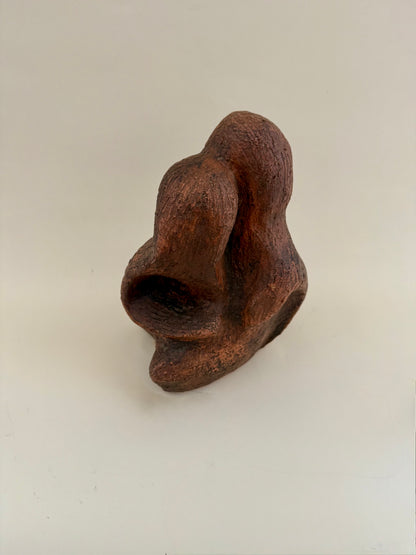 Biomorphic Chocolate Brown Textured Abstract Ceramic Sculpture