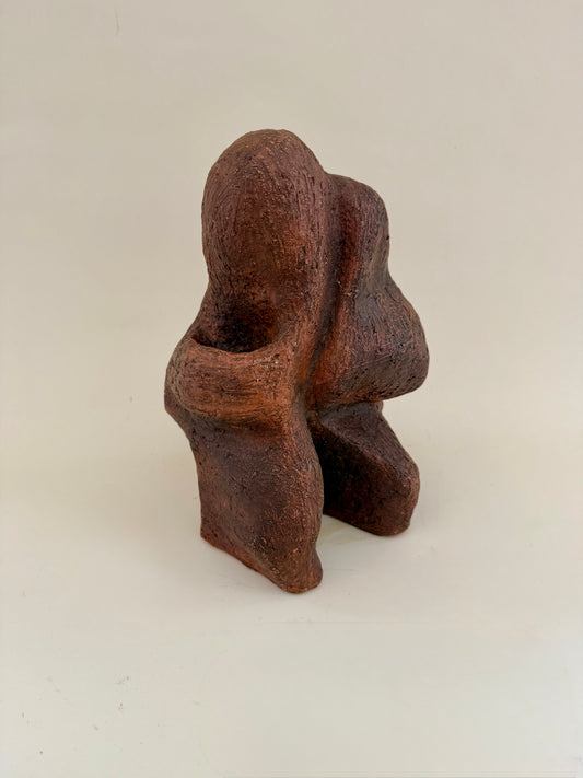 biomorphic chocolate brown textured abstract ceramic sculpture