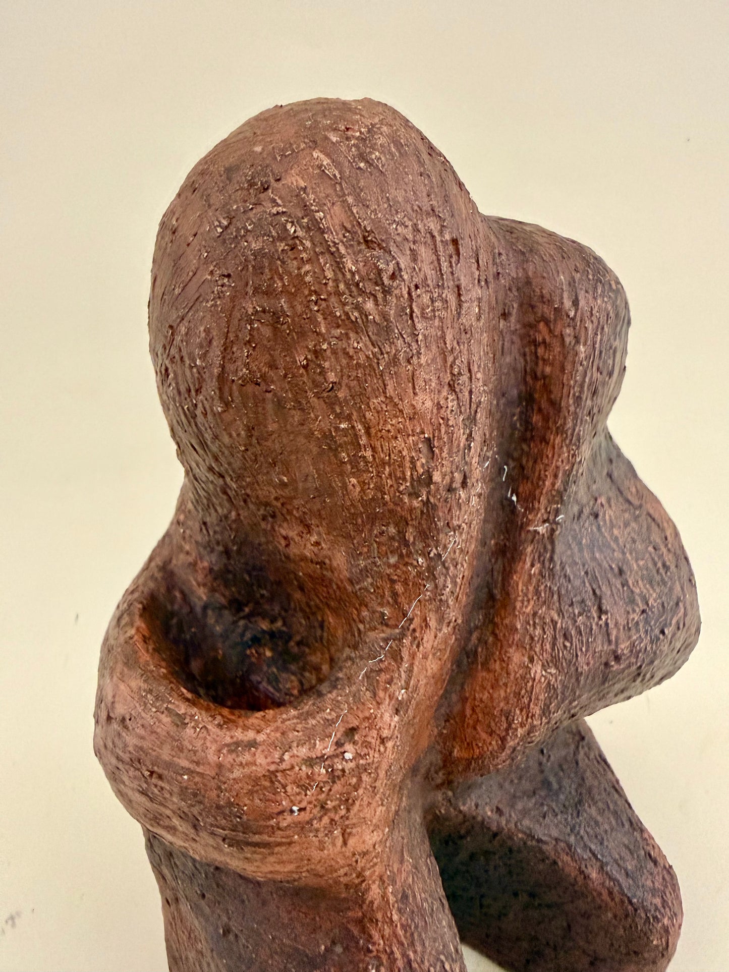 Biomorphic Chocolate Brown Textured Abstract Ceramic Sculpture