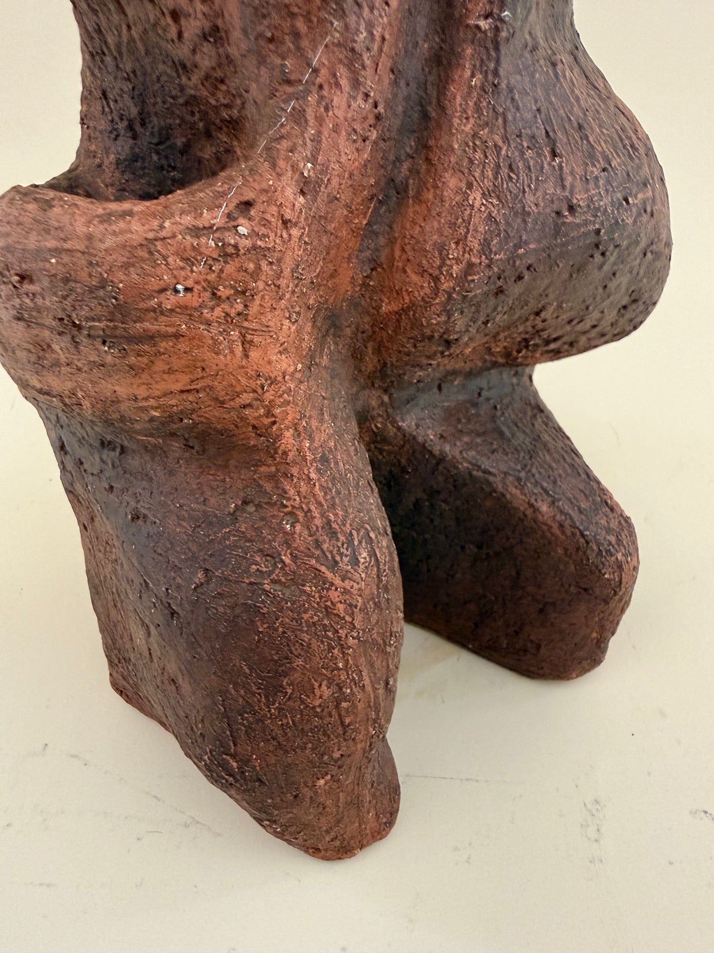 Biomorphic Chocolate Brown Textured Abstract Ceramic Sculpture