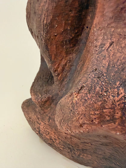 Biomorphic Chocolate Brown Textured Abstract Ceramic Sculpture