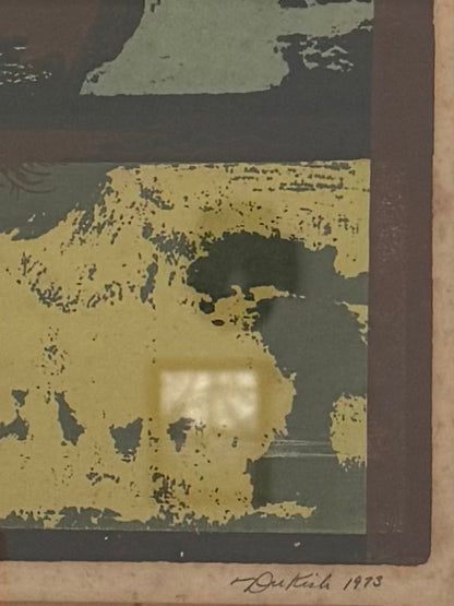 Vintage Abstract Moody Lithograph called “Landsend”  in Wood Frame