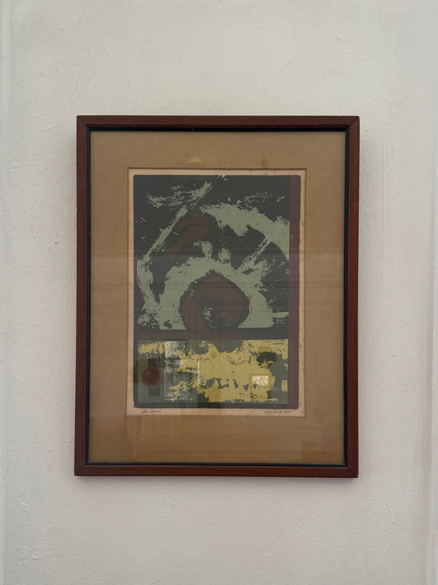 Vintage Abstract Moody Lithograph called “Landsend”  in Wood Frame