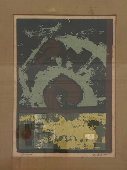 Vintage Abstract Moody Lithograph called “Landsend”  in Wood Frame