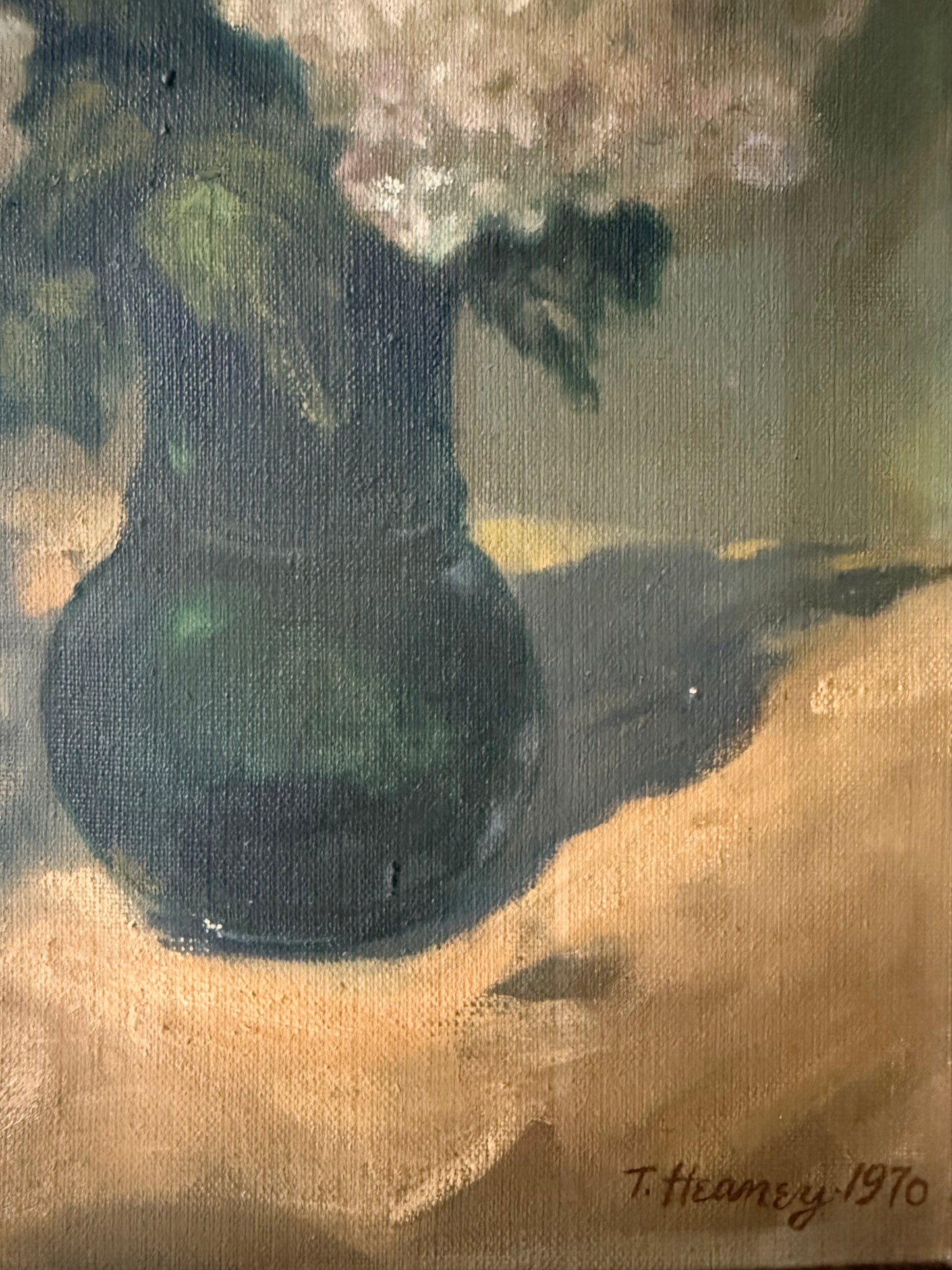 vintage 1970s realist still life painting of hydrangeas