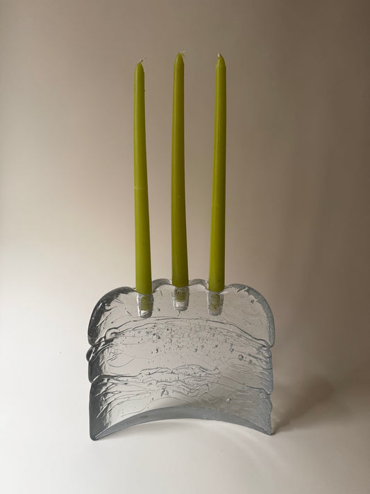 1970s handmade glass candleholder by Glasslight Studio