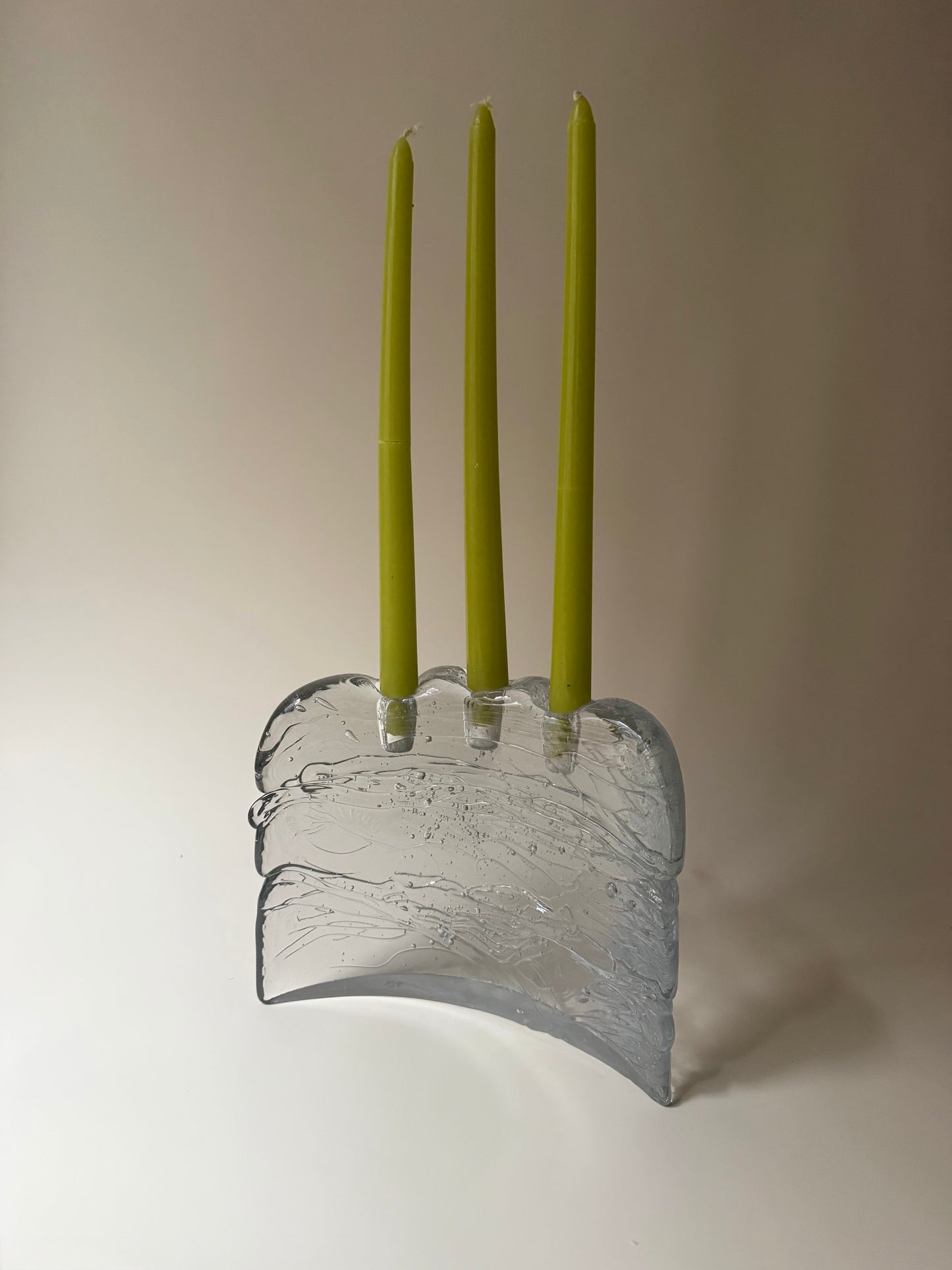 1970s handmade glass candleholder by Glasslight Studio
