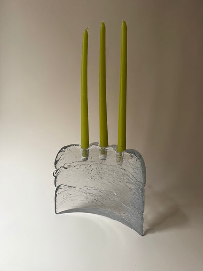 1970s handmade glass candleholder by Glasslight Studio