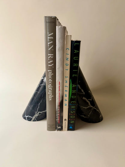 vintage black marble conical bookends