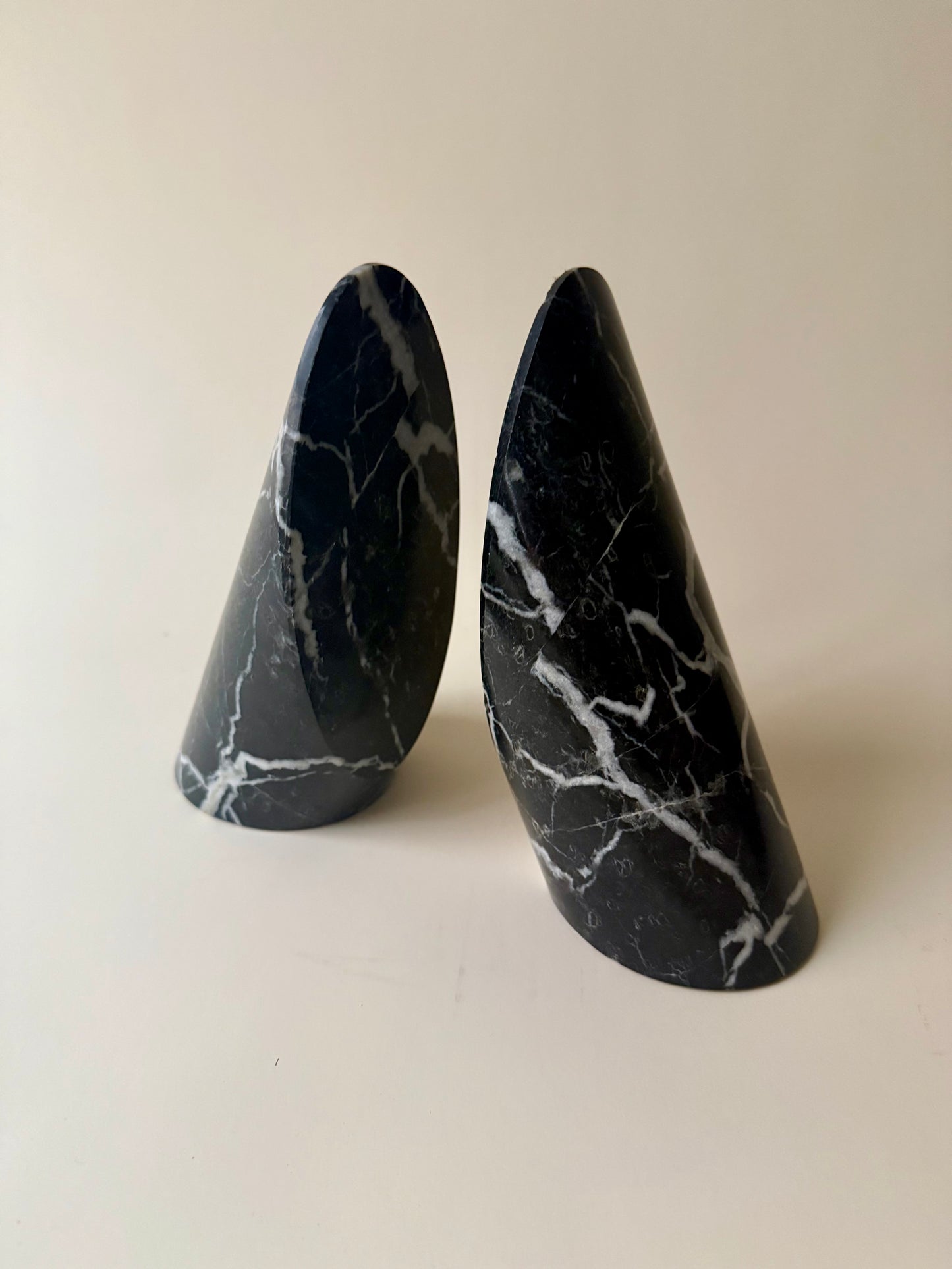 vintage black marble conical bookends