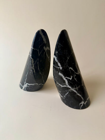 vintage black marble conical bookends