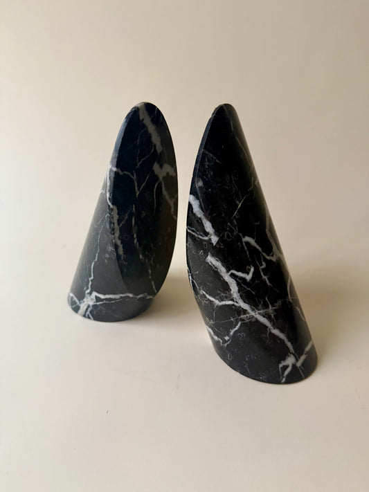 vintage black marble conical bookends