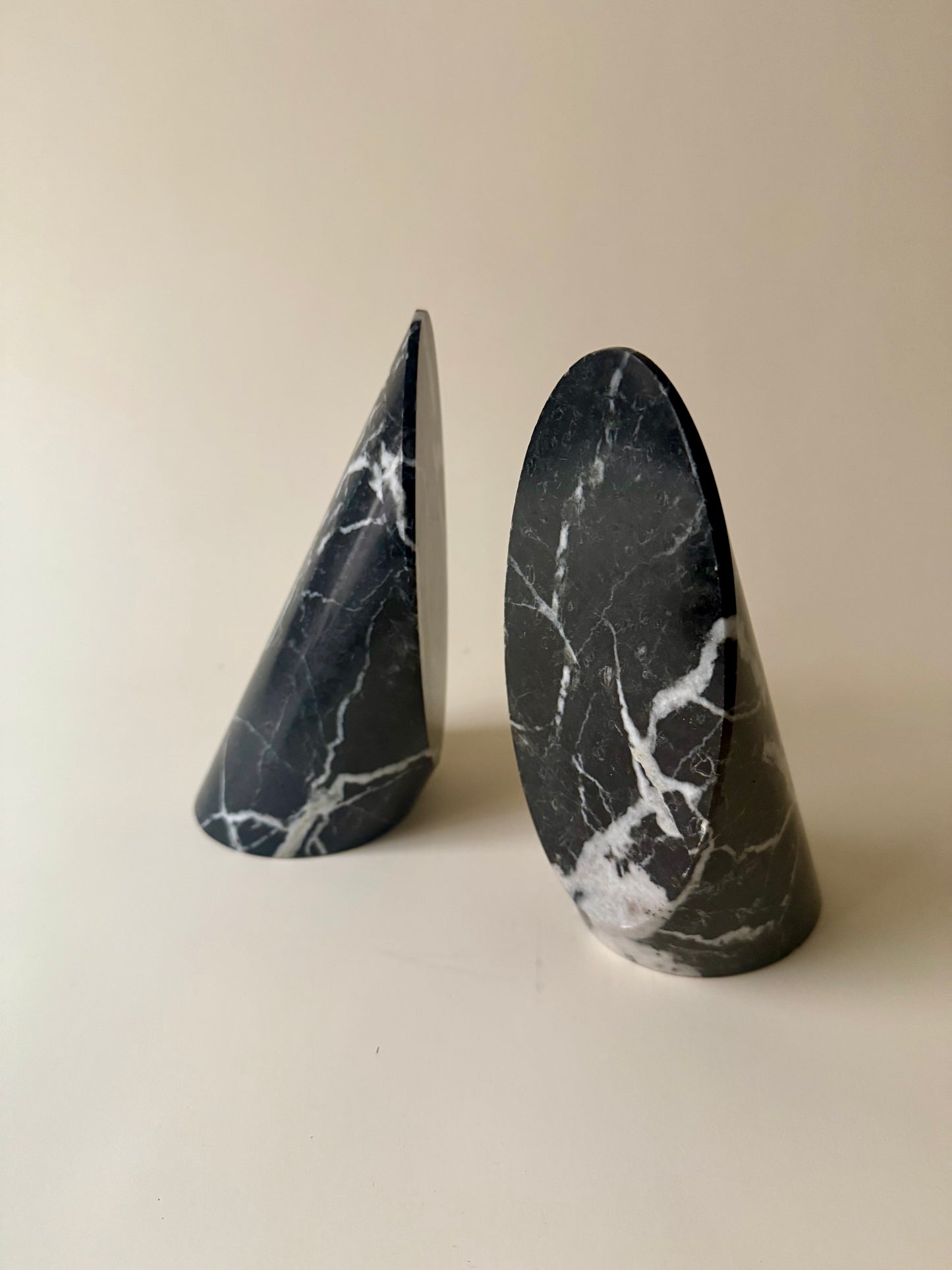 vintage black marble conical bookends