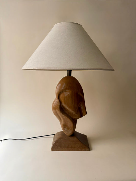 1950s organic freeform sculptural table lamp in oak