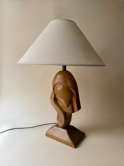 1950s organic freeform sculptural table lamp in oak