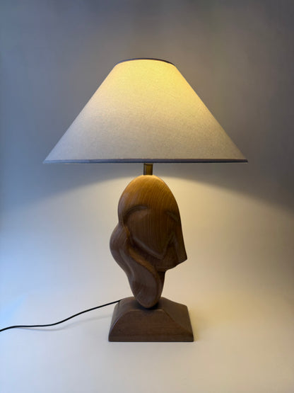 1950s organic freeform sculptural table lamp in oak