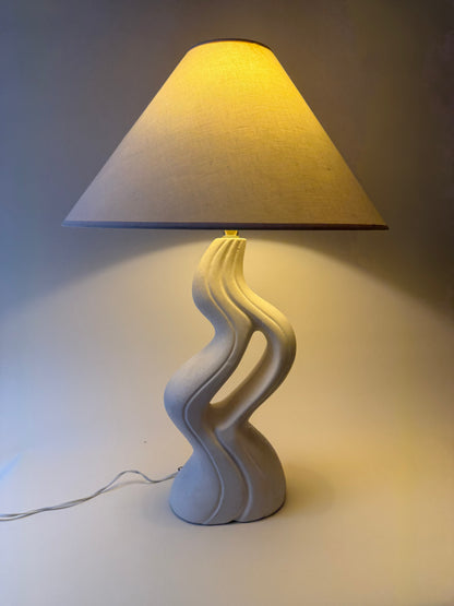 1980s postmodern sculptural wavy white textured ceramic table lamp