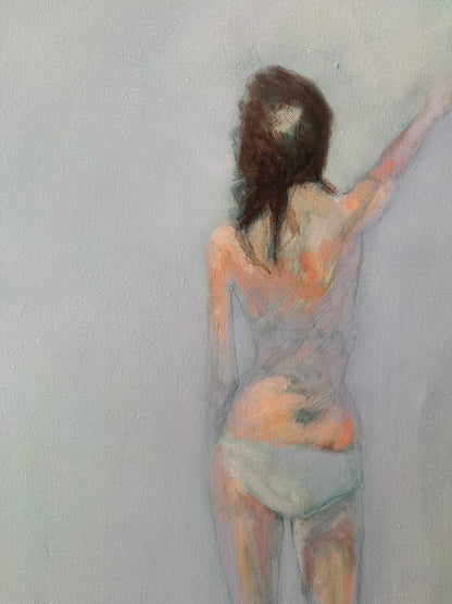 atmospheric foggy blue painting with semi nude females by Jess Morales