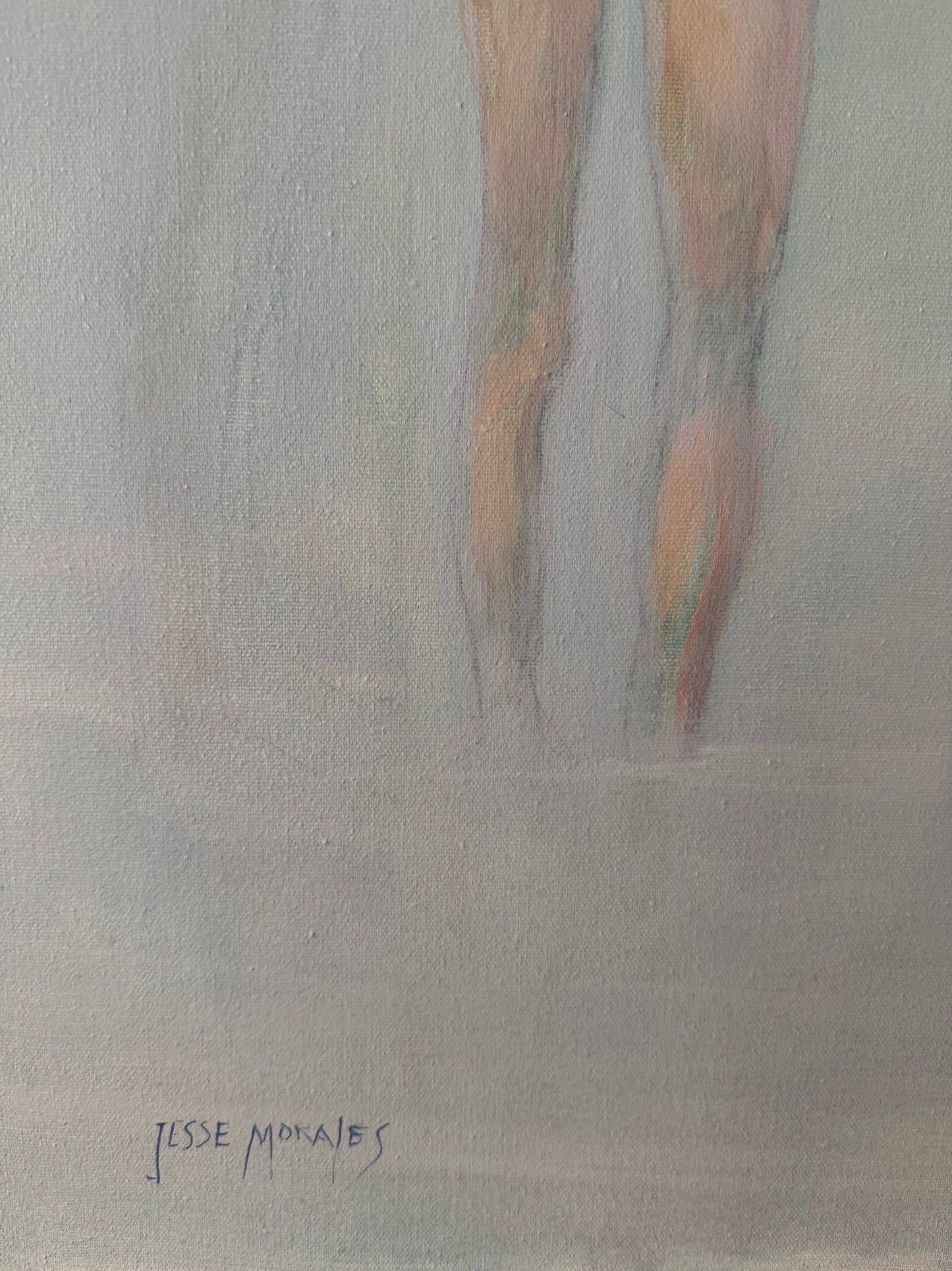 atmospheric foggy blue painting with semi nude females by Jess Morales