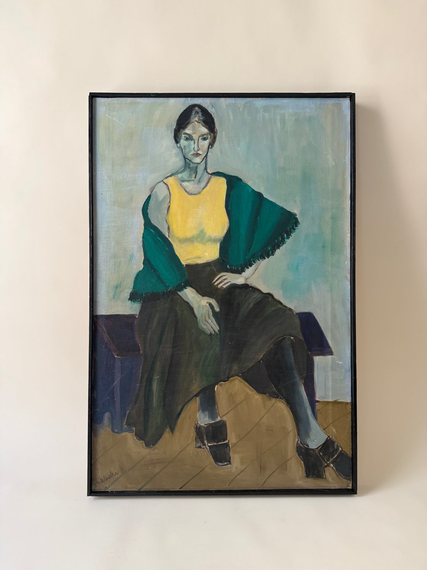 stylized, angular oil portrait of a woman by M. Wexler