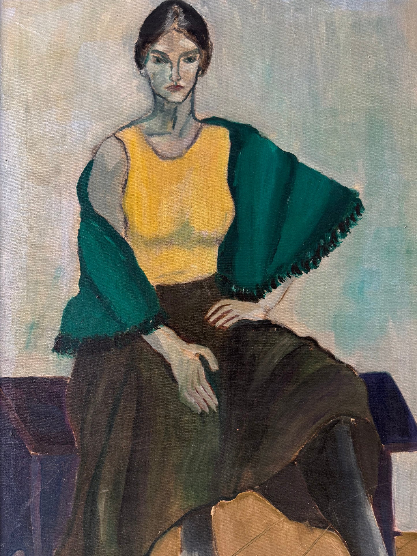 stylized, angular oil portrait of a woman by M. Wexler