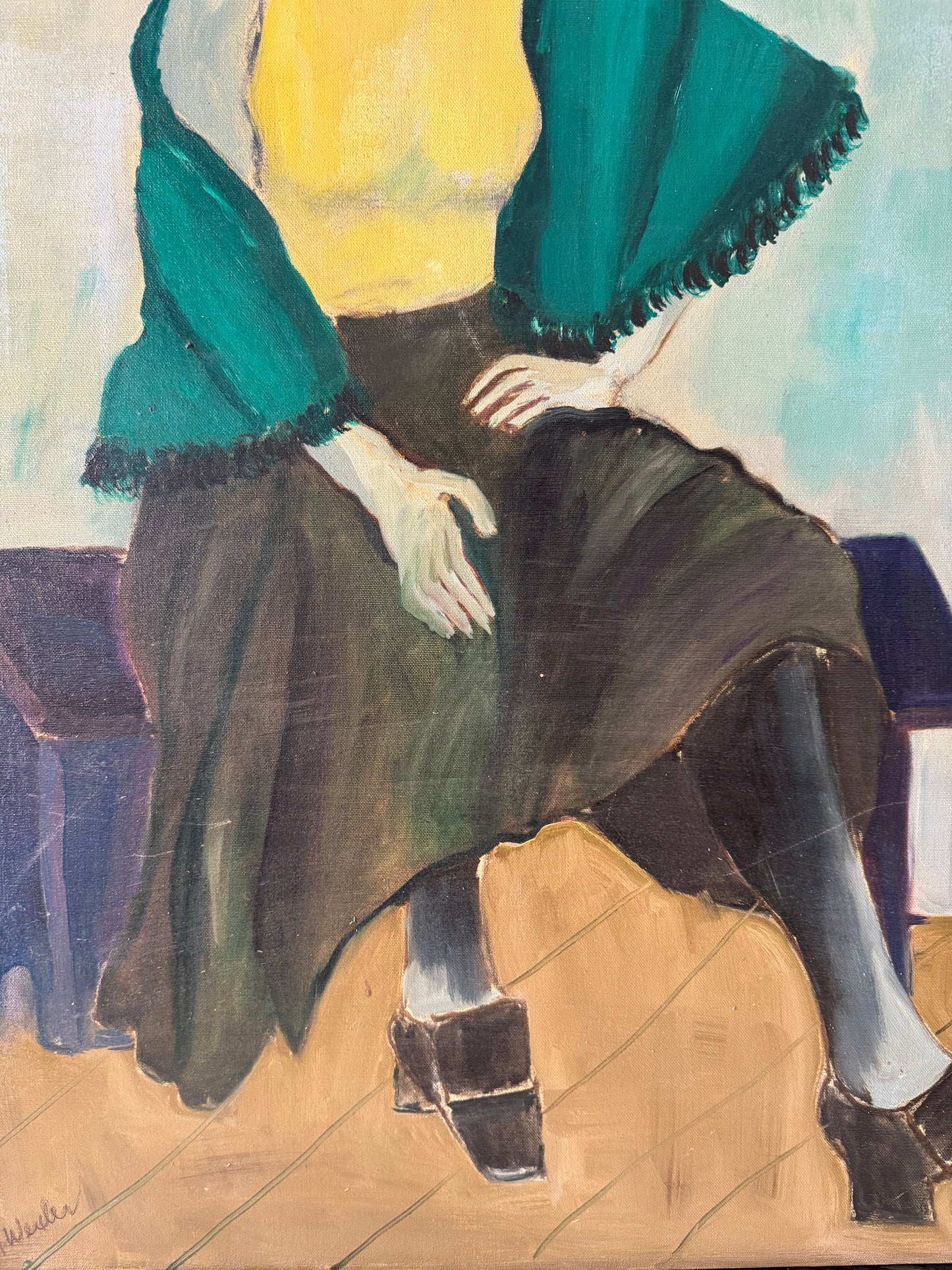 stylized, angular oil portrait of a woman by M. Wexler