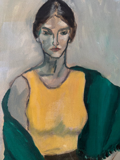 stylized, angular oil portrait of a woman by M. Wexler
