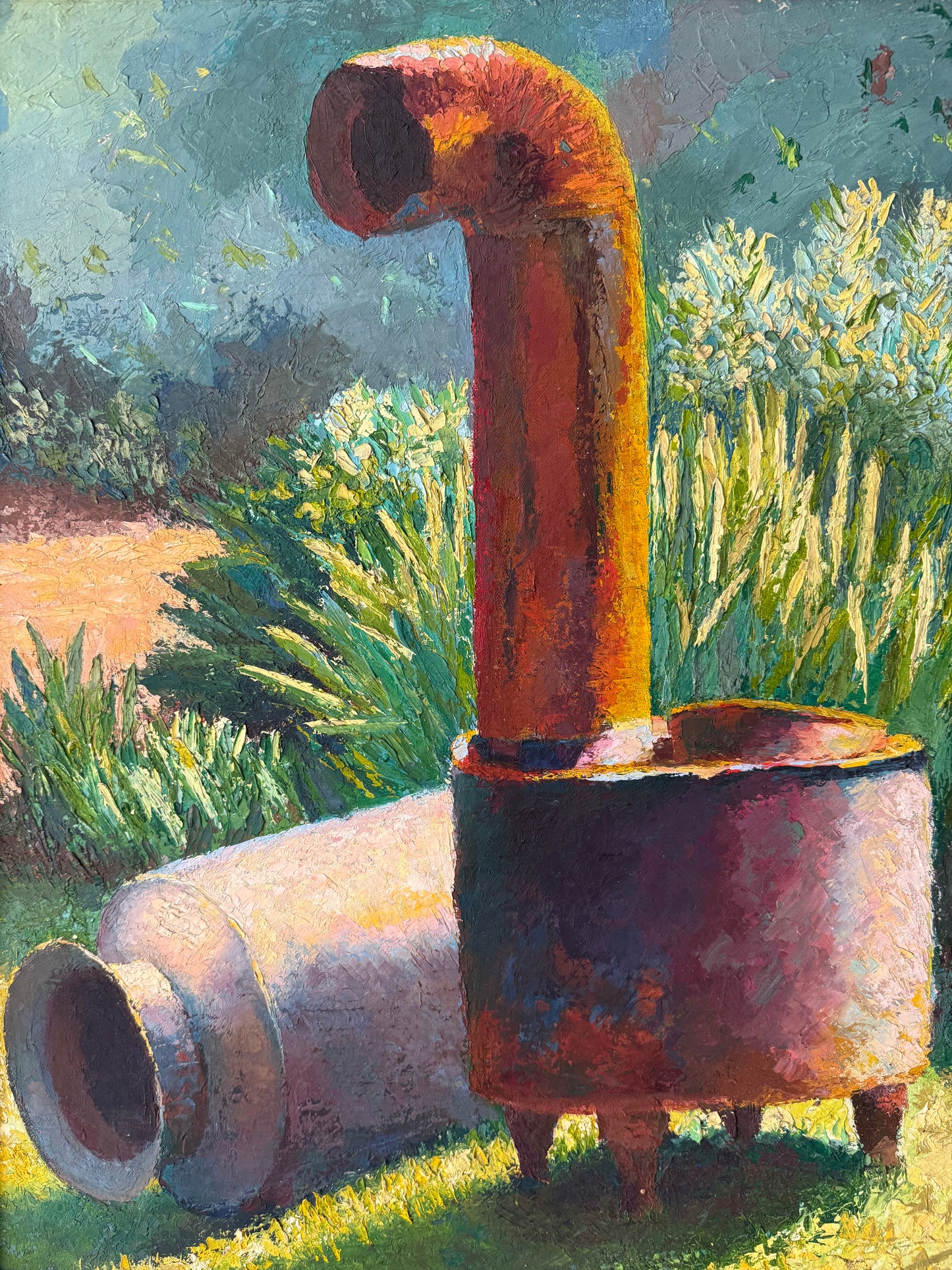 20th century still life oil painting on board with thick textures by Sean Taylor