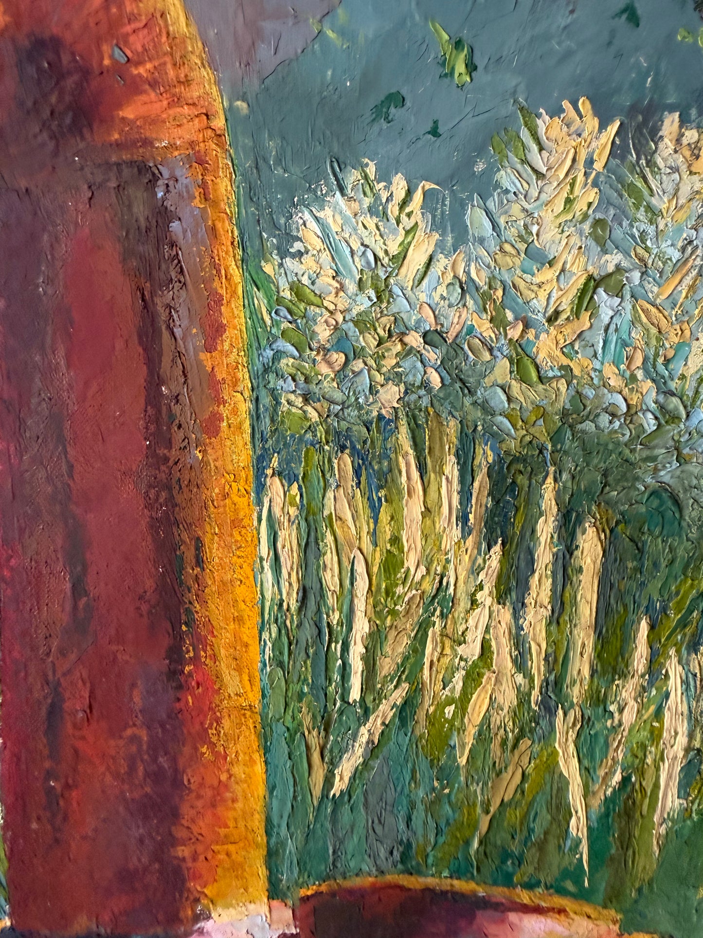 20th century still life oil painting on board with thick textures by Sean Taylor
