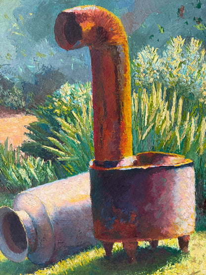 20th century still life oil painting on board with thick textures by Sean Taylor