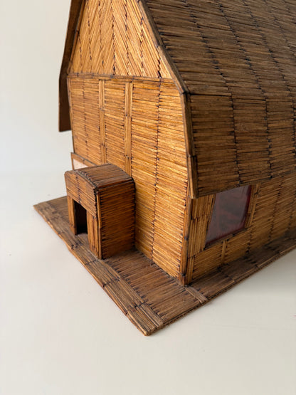 vintage folk art matchstick church with red light