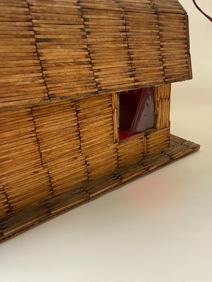 vintage folk art matchstick church with red light