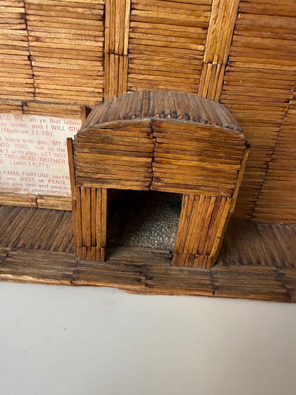 vintage folk art matchstick church with red light