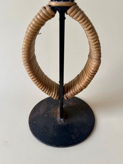 large mid century wrought iron and rattan candleholder attributed to Arthur Umanoff
