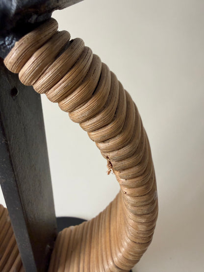 large mid century wrought iron and rattan candleholder attributed to Arthur Umanoff