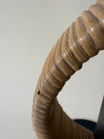 large mid century wrought iron and rattan candleholder attributed to Arthur Umanoff