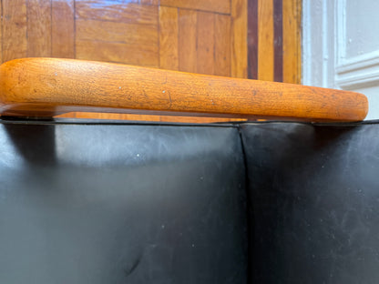early mid century modern vinly and wood lounge chair attributed to Russel Wright