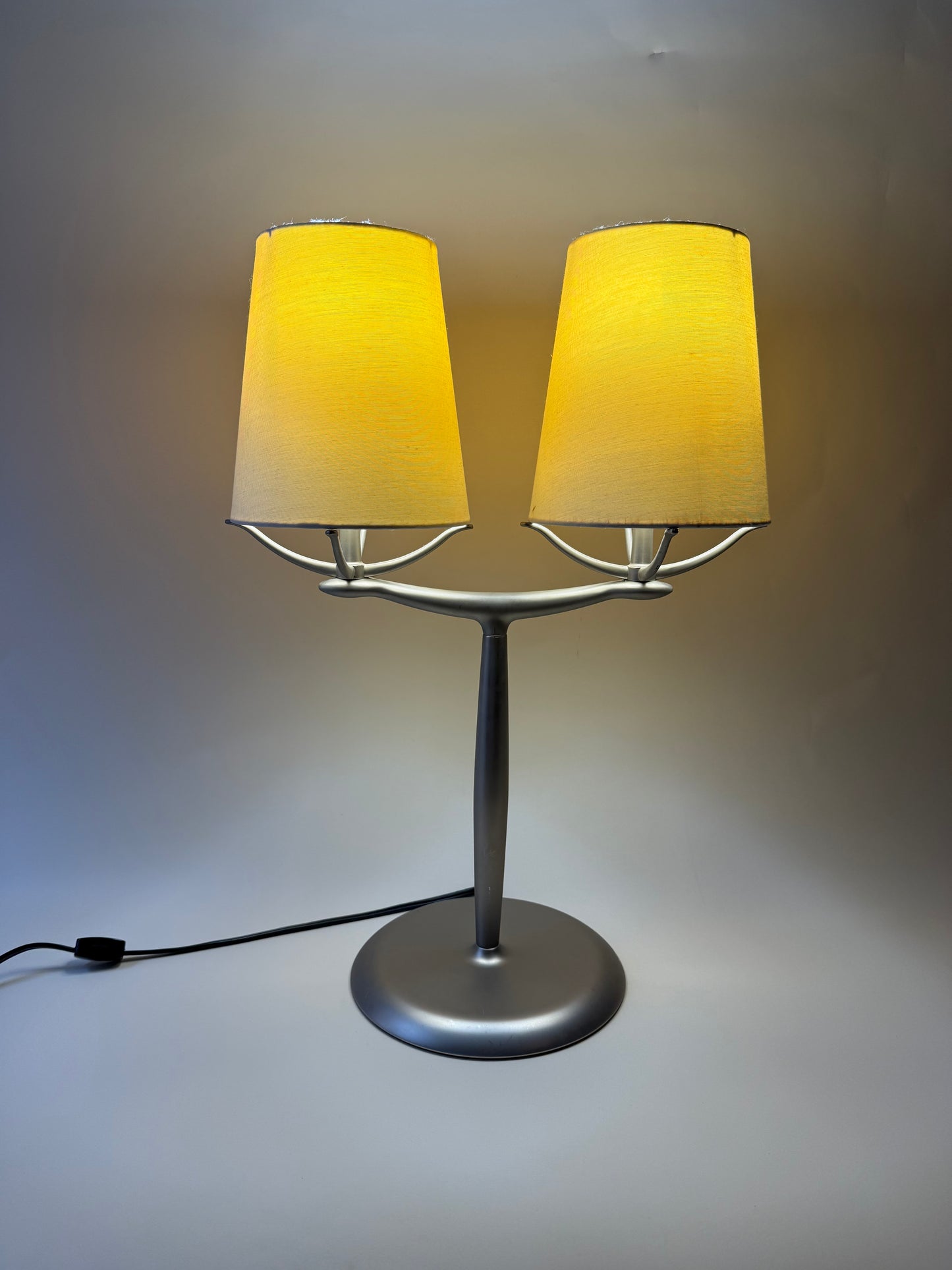 1990s Modernist Brused Metal Double Shaded Lamp by Michael Graves