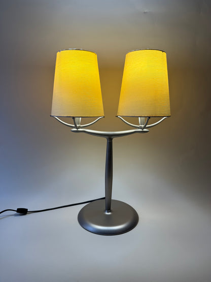 1990s Modernist Brused Metal Double Shaded Lamp by Michael Graves