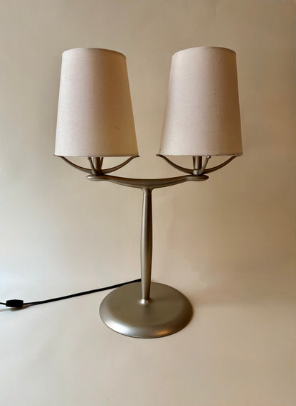 1990s Modernist Brused Metal Double Shaded Lamp by Michael Graves