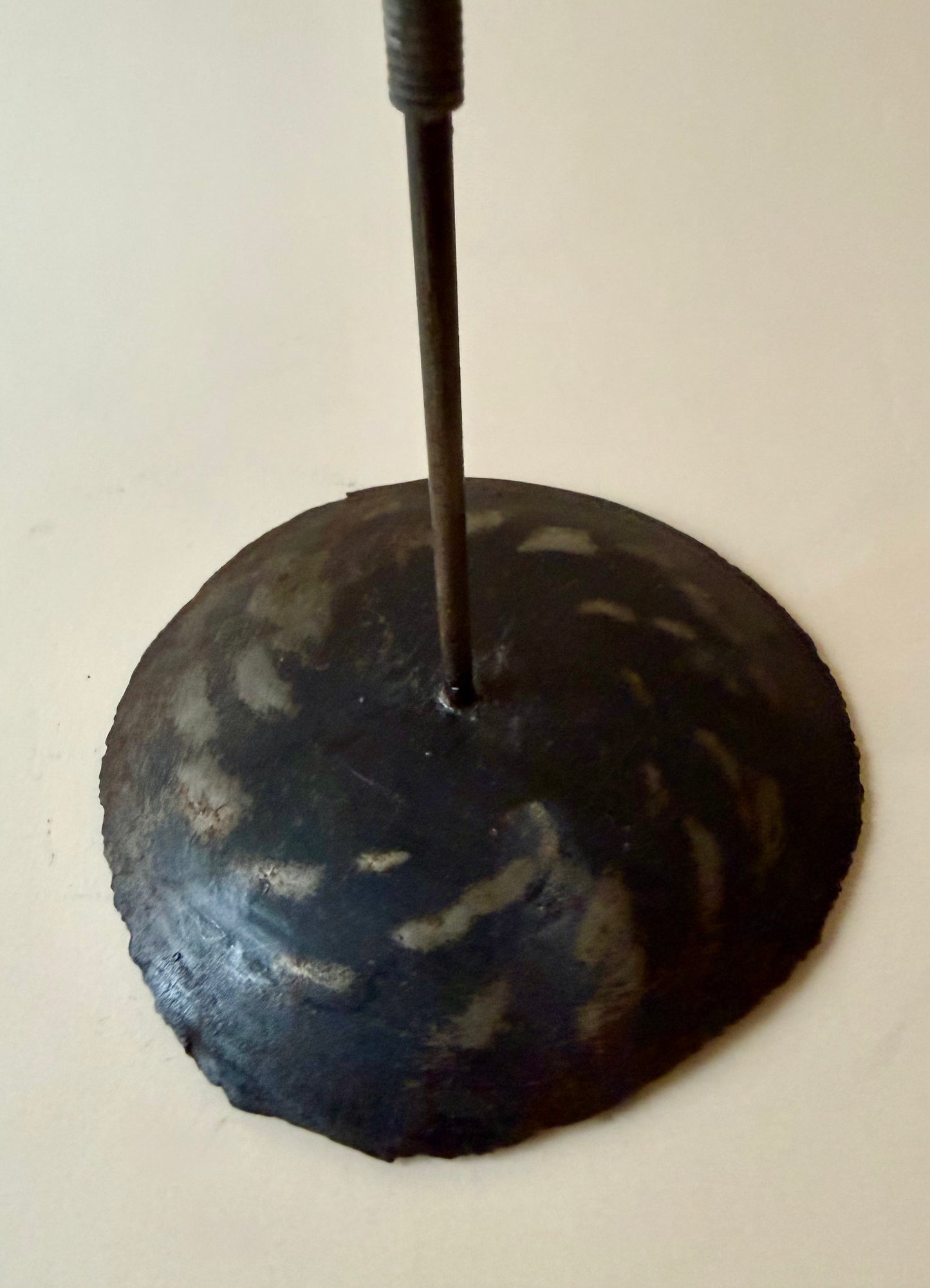 hand forged iron taper candle holder with possible wires with glass tips