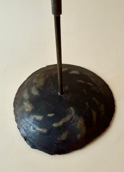 hand forged iron taper candle holder with possible wires with glass tips