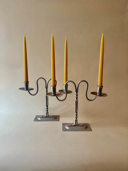 pair of twist pewter double candleholders by Buenilum